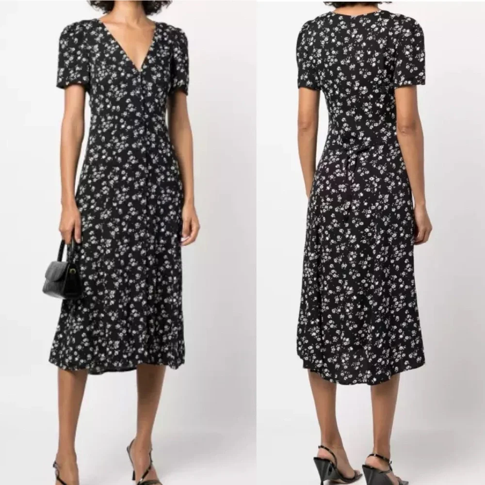 REFORMATION Locklin Floral Print Dress in Black Sz 4 Cottagecore Feminine Midi - Picture 1 of 15